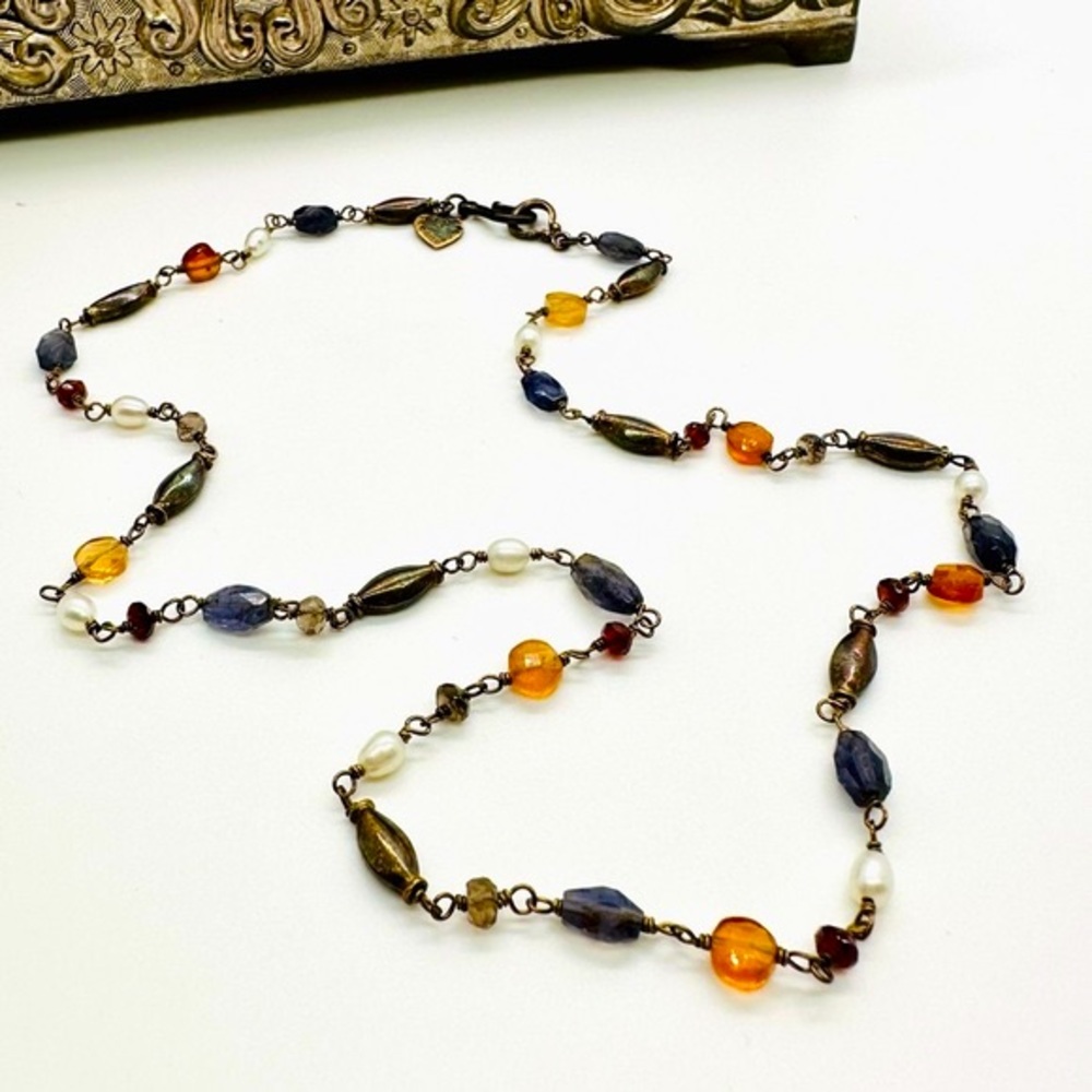 Vintage Silver Multi Precious Stone Necklace